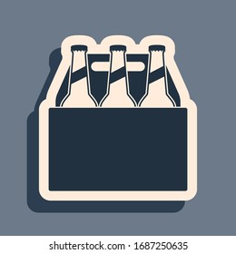 Black Pack of beer bottles icon isolated on grey background. Case crate beer box sign. Long shadow style. Vector Illustration