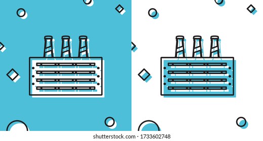 Icono del paquete negro de botellas de cerveza aisladas en fondo azul y blanco. Caja de madera y botellas de cerveza. Cartel de la caja de cerveza del cajón. Formas dinámicas aleatorias. Ilustración vectorial