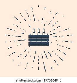 Black Pack of beer bottles icon isolated on beige background. Wooden box and beer bottles. Case crate beer box sign. Abstract circle random dots. Vector Illustration