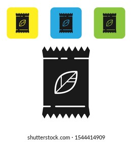 Black A pack full of seeds of a specific plant icon isolated on white background. Set of colorful square icon buttons. Vector Illustration