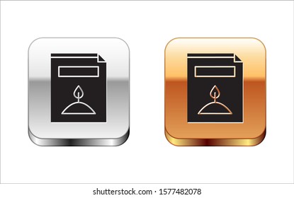 Black A pack full of seeds of a specific plant icon isolated on white background. Silver-gold square button. Vector Illustration