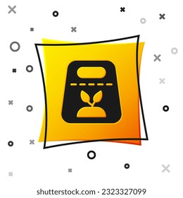 Black Pack full of seeds of a specific plant icon isolated on white background. Yellow square button. Vector
