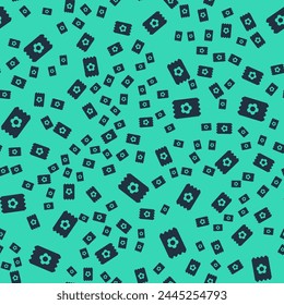 Paquete negro lleno de semillas de un icono de planta específica aislado patrón sin costura sobre fondo verde.  Vector