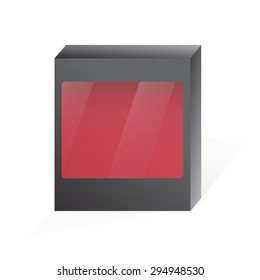 Black Package Cardboard Box with Transparent Window. Vector Illustration