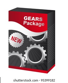 black package with gears isolated over white background. vector