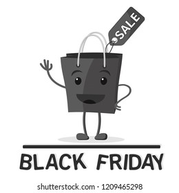 Black package smiling and waving on a white. Black Friday