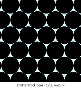 Black packed circles seamless pattern. Light blue background.