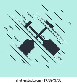 Black Paddle icon isolated on green background. Paddle boat oars. Glitch style. Vector