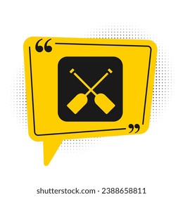 Black Paddle icon isolated on white background. Paddle boat oars. Yellow speech bubble symbol. Vector