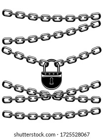 Black padlock and chains white background 
