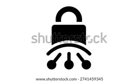 Black padlock with curved lines emanating