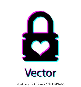 Black Padlock with heart icon isolated on white background. Locked Heart. Love symbol and keyhole sign. Vector Illustration