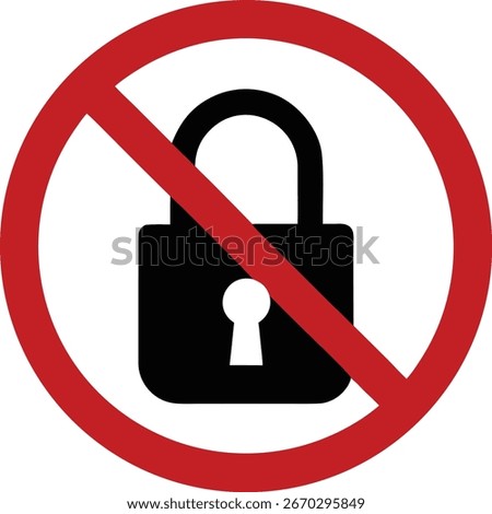 A black padlock icon is crossed out by a red diagonal line within a red circle, signifying restricted access or a security breach prevention.
