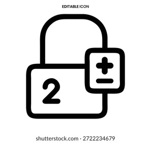 Icono de candado negro con un signo más y el número dos, que simboliza la adición segura.