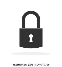 Black Padlock icon isolated. Vector Padlock silhouette in flat design. Safety concept