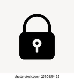 Black padlock icon on a white background. Simple padlock design. Padlock symbolizes security and protection. Minimalist padlock illustration. User interface icon vector.