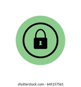 Black padlock icon vector. Green button. Green circle