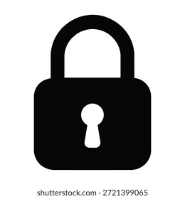 Icono de candado negro Ilustración vectorial. Símbolo simple de la cerradura de seguridad plana para la protección de datos, la privacidad, la seguridad del Web, y la autorización del Inicio de sesión aislada en el fondo blanco.