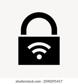 Black padlock icon with a Wi-Fi symbol. Represents Wi-Fi security. Wi-Fi security is essential. Secure your Wi-Fi with a padlock. Lock symbolizes security. User interface icon vector.