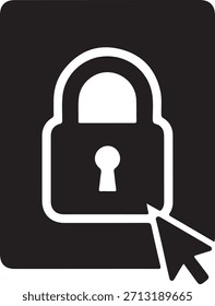 Ilustração de cadeado preto com um cursor branco sugerindo um clique para acesso seguro.