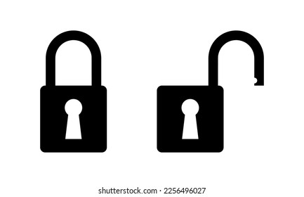 Black padlock key vintage keyhole lock and unlock drawing doodle icon on white background flat vector design