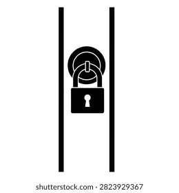 Black of a padlock on a door handle isolated on a white background