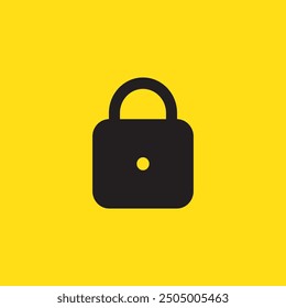 Candado negro sobre fondo amarillo. Vector de icono de bloqueo seguro. Símbolo de seguridad 