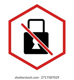 Candado negro con prohibición roja en Vector sobre fondo blanco