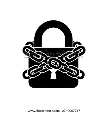 A black padlock secured with chains representing protection and security silhouette