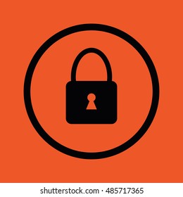 Black padlock vector icon. Orange background