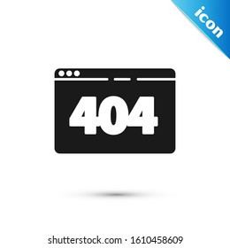 Black Page with a 404 error icon isolated on white background. Template reports that the page is not found.  Vector Illustration