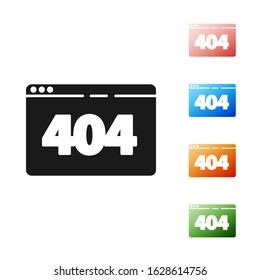 Black Page with a 404 error icon isolated on white background. Template reports that the page is not found. Set icons colorful. Vector Illustration
