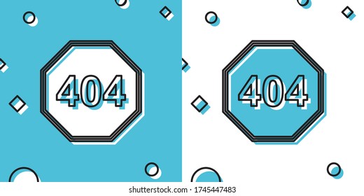Black Page with a 404 error icon isolated on blue and white background. Template reports that the page is not found. Random dynamic shapes. Vector Illustration