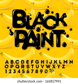 Black Paint Alphabet And Numbers, Vector Illustration.