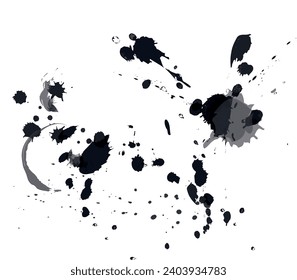 Black paint backgrounds, splatters and artistic design elements. Dirty watercolor texture, grunge background, splash or creative shape for social media. Abstract drawing.