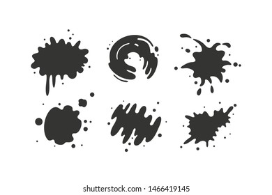 Black paint blots collection of vector icons. Cartoon paint splatters and ink splashes.