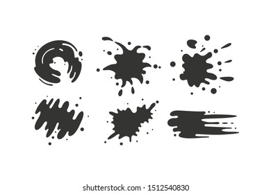 Black paint blots collection of vector icons. Cartoon paint splatters and ink splashes.