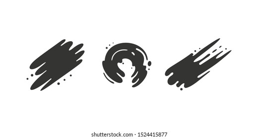 Black paint blots collection of vector icons. Cartoon paint splatters and ink splashes.