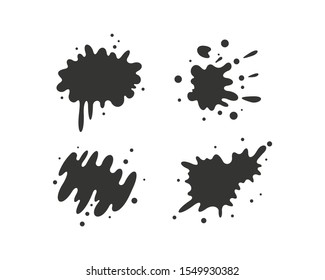 Black paint blots collection of vector icons. Cartoon paint splatters and ink splashes.