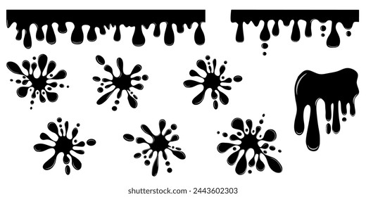 Schwarze Farbflecken-Sammlung von Vektor-Icons. Cartoon-Farbspritzer und Tintenspritzer.