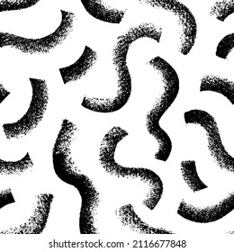 Black paint bold curved lines seamless pattern. Wavy and swirled brush strokes with rough edges. Charcoal or chalk drawing. S-shape lines, hand drawn smears. Vector ink texture, grunge squiggles