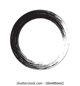 Schwarzer Pinselkreisstrich. Abstrakter japanischer Stil handgezeichnet schwarze Tintenzirkel.