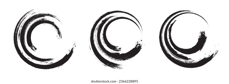 Black paint brush circle strokes isolated on white background. Paintbrush set template. Grunge texture effect. Graphic design elements grungy painted style concept for banner, flyer, brochure, etc