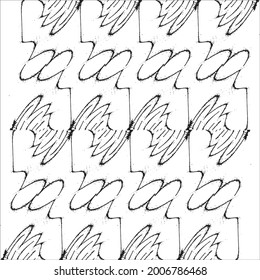 Black paint brush floral strokes vector seamless pattern. Hand drawn curved and wavy lines with grunge circles. brush scribbles decorative texture. Messy doodles, bold curvy lines illustration.