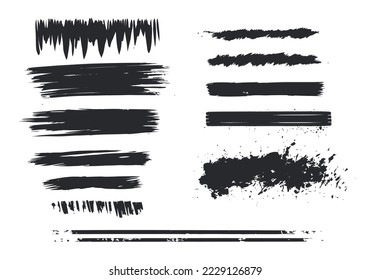 Black paint brush hand drawn. Grunge brush stroke, vector set
