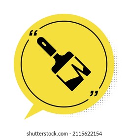 Icono de pincel de pintura negra aislado en fondo blanco. Símbolo amarillo de burbuja de habla. Vector