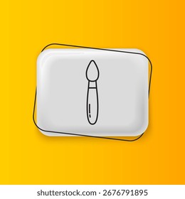 Schwarzer Malpinsel, Symbol einzeln auf gelbem Hintergrund. Schaltfläche mit silbernem Rechteck. Vektorgrafik