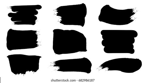 Black paint brush spots. Abstract shape grunge stains set. Vector Illustration.