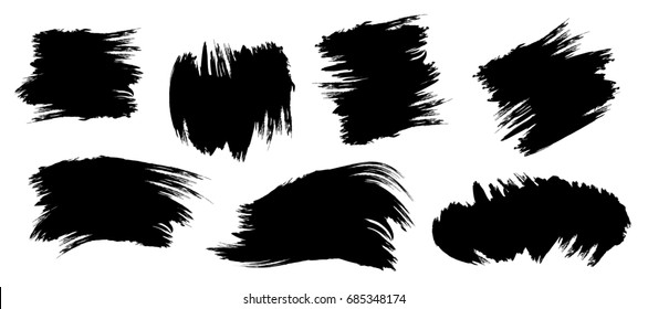 Black paint brush spots. Abstract shape grunge stains set. Vector Illustration.