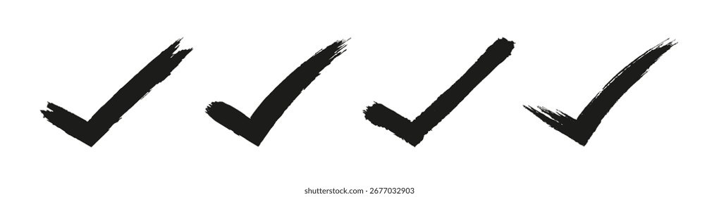 Black paint brush stroke check marks. Check marker isolated on background. check box isolated. Vector illustration.